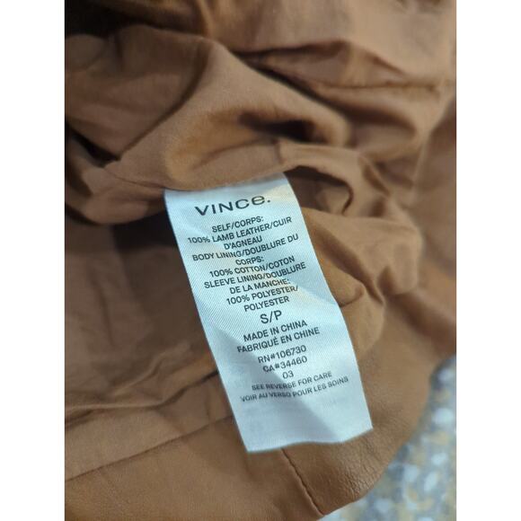 VINCE Zip Cross Front Walnut Leather Jacket - Picture 5 of 9